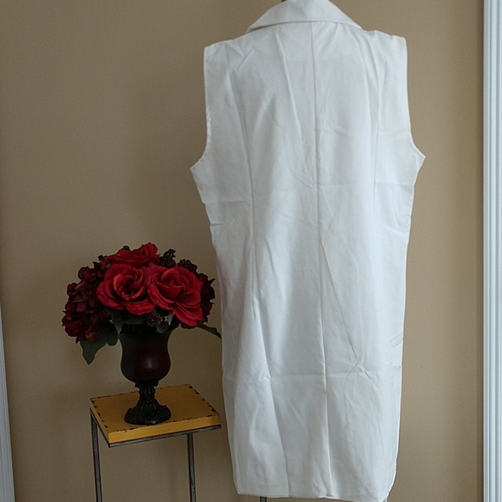 NEW Lab Coat Style White Shift Dress Sleeveless Split Front Jacket Women's XXL - Picture 3 of 8